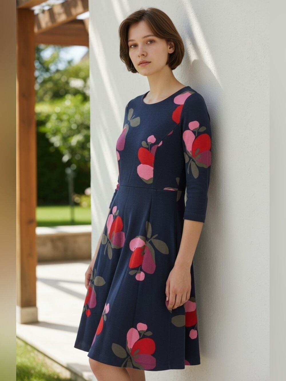 Boden Floral Dress on Navy Knit, Sz.6